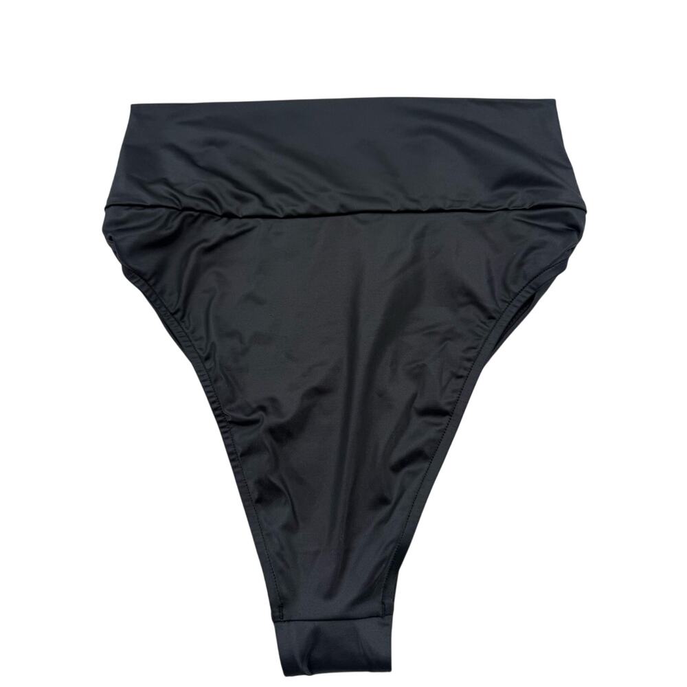 NWT Seafolly Roll Top High Waisted Bikini Bottom Black Wet Look Faux Leather 8 - Picture 13 of 16